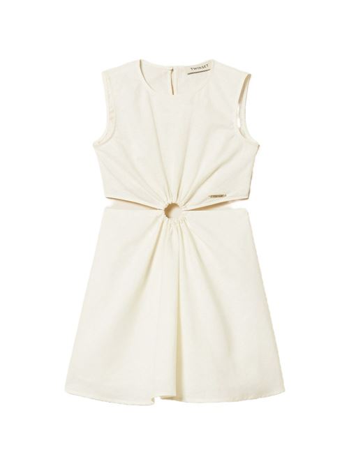 Abito bambina Twinset off white in lino e cotone con cut out TWINSET Kids | 261GJ203200526